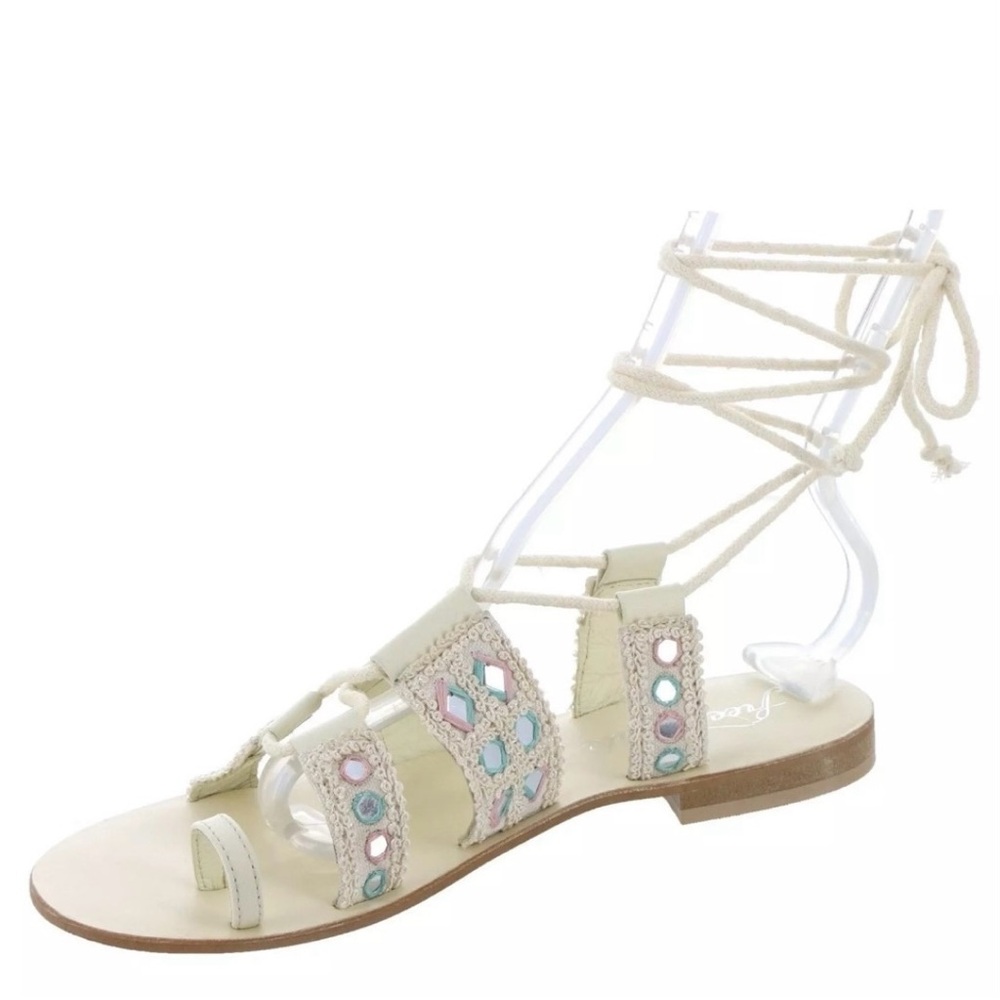 Free People Cream and Pink Sandals with Intricate Straps